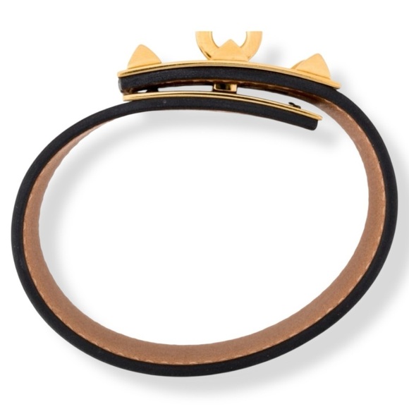 HERMES Kelly Extreme Dog Calfskin Blue R Stamp Gold Plated Wide Cuff Bracelet - Picture 10 of 15